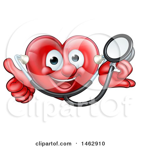 Clipart of a Happy Red Love Heart Character with a Stethoscope, Giving a Thumb up - Royalty Free Vector Illustration by AtStockIllustration