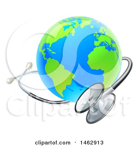 Clipart of a 3d World Earth Globe with a Stethoscope - Royalty Free Vector Illustration by AtStockIllustration