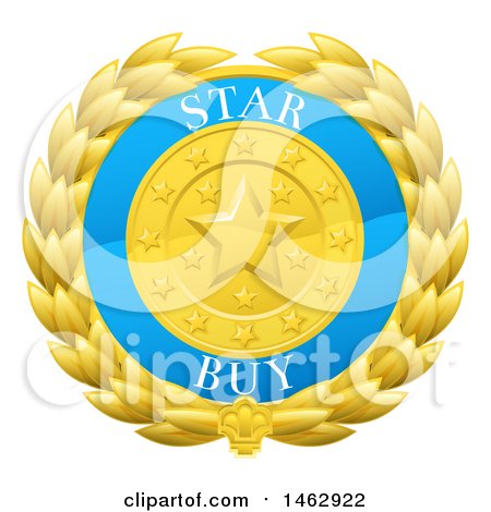Clipart of a Laurel Wreath Badge with Star Buy Text - Royalty Free Vector Illustration by AtStockIllustration