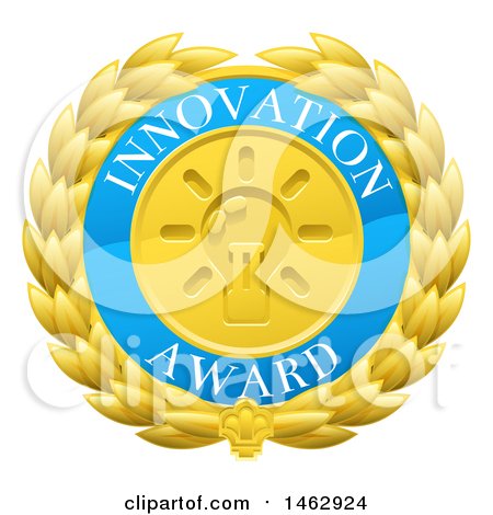 Clipart of a Laurel Wreath Badge with Innovation Award Text - Royalty Free Vector Illustration by AtStockIllustration