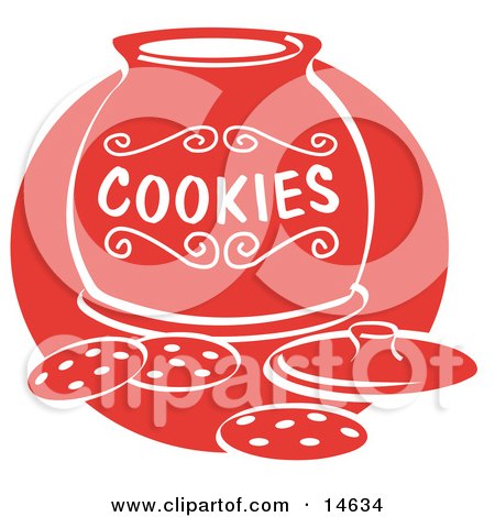 Chocolate Chip Cookies On A Counter In Front Of An Open Cookie Jar Clipart Illustration by Andy Nortnik