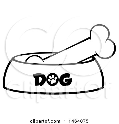 Clipart of a Black and White Dog Bone in a Bowl - Royalty Free Vector Illustration by Hit Toon