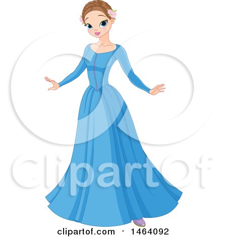 Clipart of a Pretty Princess in a Blue Dress - Royalty Free Vector Illustration by Pushkin