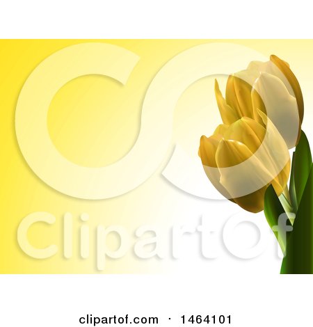Clipart of a Yellow Background with 3d Tulips - Royalty Free Vector Illustration by elaineitalia