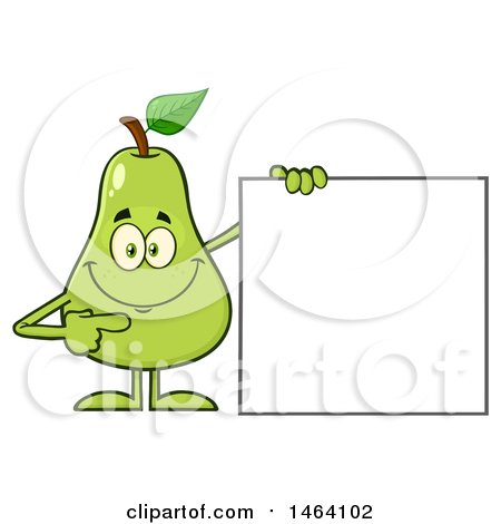 Clipart of a Pear Mascot Character Pointing to a Blank Sign - Royalty Free Vector Illustration by Hit Toon
