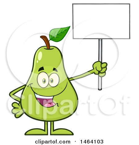 Clipart of a Pear Mascot Character Holding a Blank Sign - Royalty Free Vector Illustration by Hit Toon