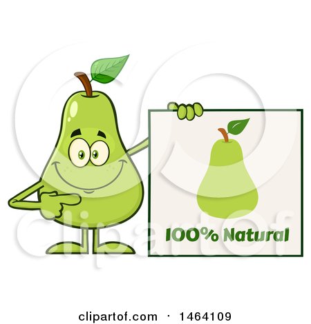Clipart of a Pear Mascot Character Holding a Natural Sign - Royalty Free Vector Illustration by Hit Toon
