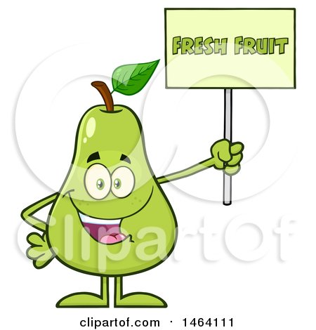 Clipart of a Pear Mascot Character Holding a Fresh Fruit Sign - Royalty Free Vector Illustration by Hit Toon