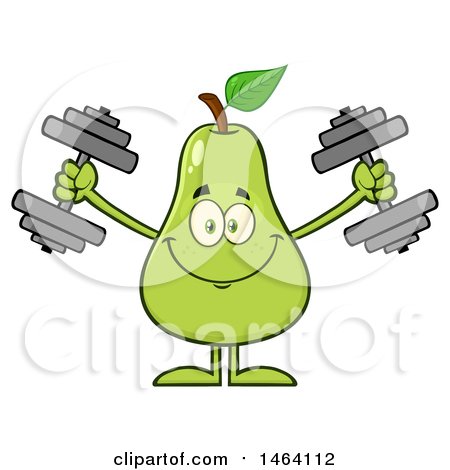 Clipart of a Pear Mascot Character Working out with Dumbbells - Royalty Free Vector Illustration by Hit Toon