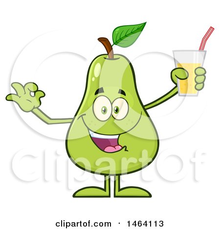 Clipart of a Pear Mascot Character Holding a Glass of Juice - Royalty Free Vector Illustration by Hit Toon
