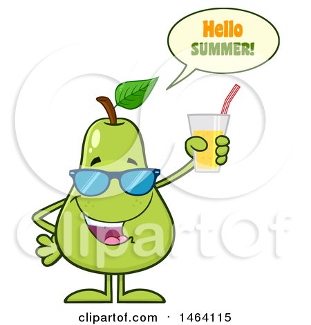 Clipart of a Pear Mascot Character Talking and Holding a Glass of Juice - Royalty Free Vector Illustration by Hit Toon