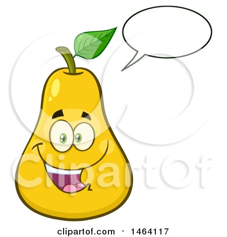 Clipart of a Yellow Pear Mascot Character Talking - Royalty Free Vector Illustration by Hit Toon