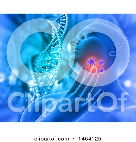 Clipart of a Background of a 3d Person with Viruses in Their Throat over Dna Strands - Royalty Free Illustration by KJ Pargeter