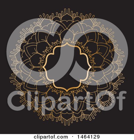 Clipart of a Golden Mandala Frame on Black - Royalty Free Vector Illustration by KJ Pargeter