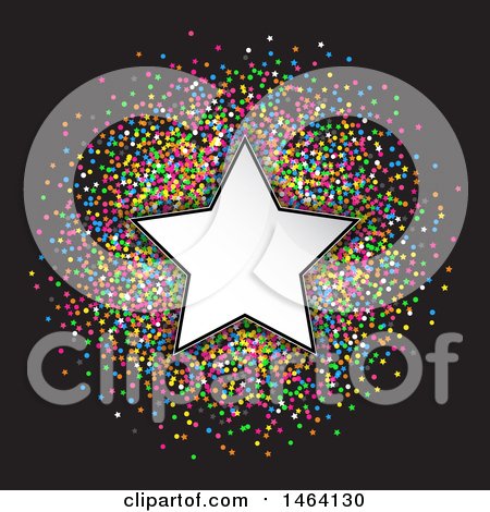 Clipart of a White Star Frame over Colorful Confetti on Black - Royalty Free Vector Illustration by KJ Pargeter