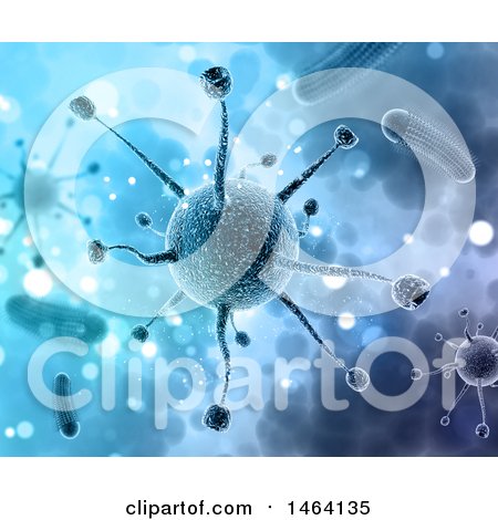 Clipart of a Background of 3d Virus Cells on Blue - Royalty Free Illustration by KJ Pargeter