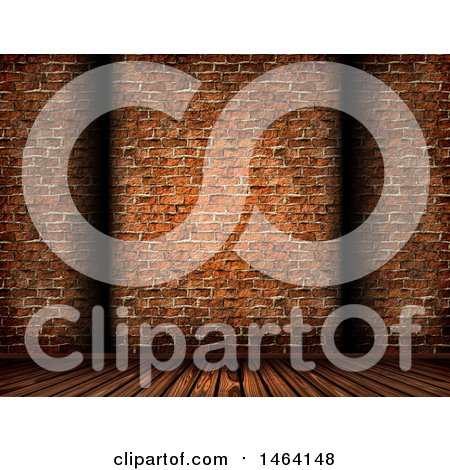 Clipart of a 3d Old Brick Wall and Wood Floor - Royalty Free Illustration by KJ Pargeter