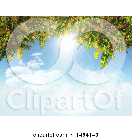 Clipart of a 3d Border of Leaves and Blue Sky - Royalty Free Illustration by KJ Pargeter