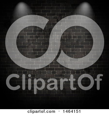 Clipart of a 3d Dark Brick Wall with Lights - Royalty Free Illustration by KJ Pargeter
