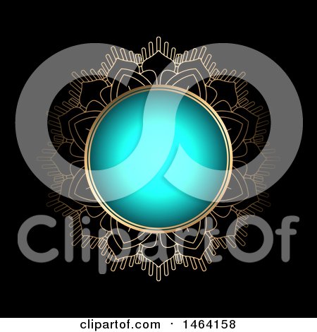 Clipart of a Golden Mandala and Blue Frame on Black - Royalty Free Vector Illustration by KJ Pargeter