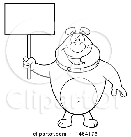 Clipart of a Black and White Bulldog Holding a Blank Sign - Royalty Free Vector Illustration by Hit Toon