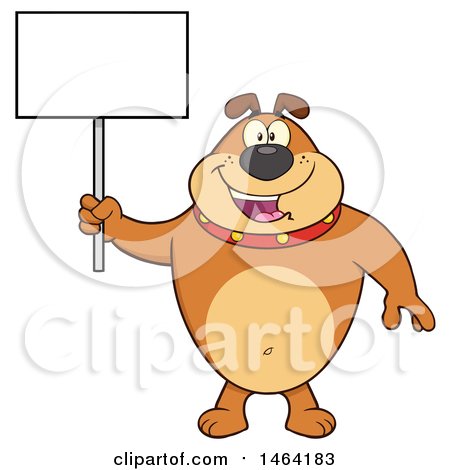 Clipart of a Brown Bulldog Holding a Blank Sign - Royalty Free Vector Illustration by Hit Toon
