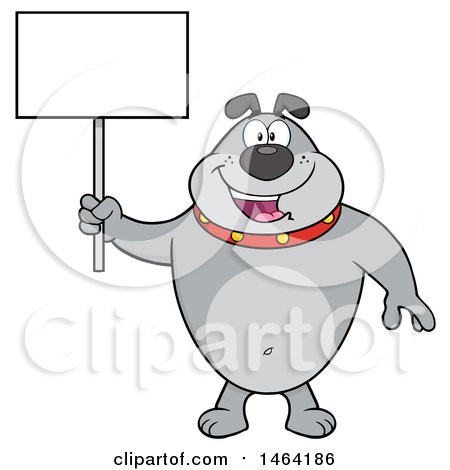 Clipart of a Gray Bulldog Holding a Blank Sign - Royalty Free Vector Illustration by Hit Toon