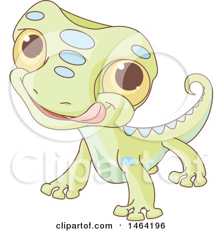 Clipart of a Cute Green Baby Lizard Licking His Lips - Royalty Free Vector Illustration by Pushkin