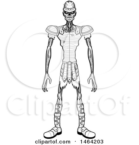 Clipart of a Black and White Standing Draugr - Royalty Free Vector Illustration by Cory Thoman