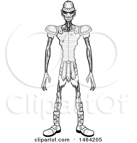 Clipart of a Black and White Standing Goblin - Royalty Free Vector Illustration by Cory Thoman