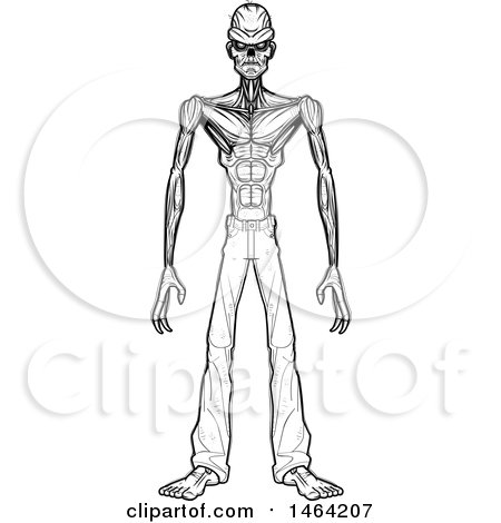 Clipart of a Black and White Standing Zombie - Royalty Free Vector Illustration by Cory Thoman