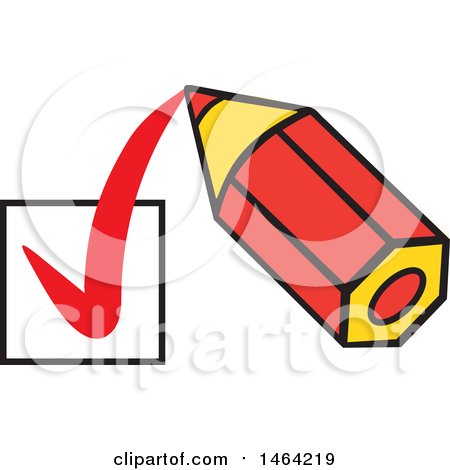 Clipart of a Short Red Pencil Drawing a Check Mark in a Box - Royalty Free Vector Illustration by Johnny Sajem