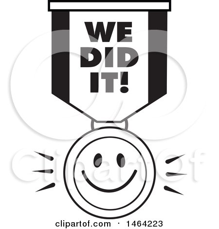 Clipart of a Black and White Smiley Face and We Did It Ribbon - Royalty Free Vector Illustration by Johnny Sajem