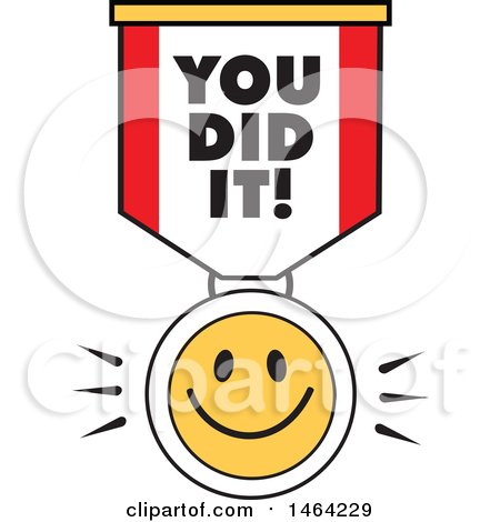 Clipart of a Smiley Face and You Did It Ribbon - Royalty Free Vector Illustration by Johnny Sajem