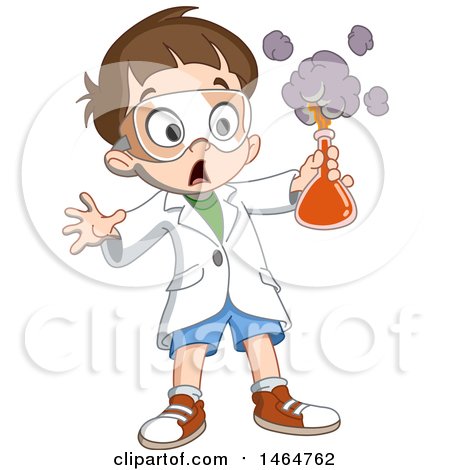 Clipart of a Boy Holding an Exploding Flask During a Science Experiment - Royalty Free Vector Illustration by yayayoyo