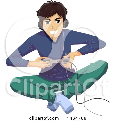 Clipart of a Teenage Guy Sitting on the Floor and Playing a Video Game - Royalty Free Vector Illustration by BNP Design Studio