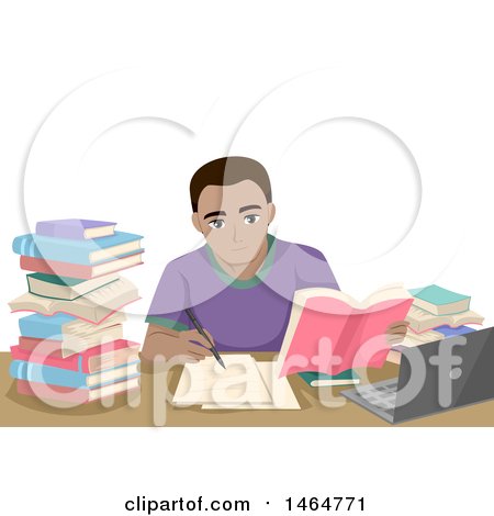 Clipart of a Teenage Guy Studying at a Desk - Royalty Free Vector Illustration by BNP Design Studio