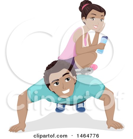 Clipart of a Teenage Girl Sitting on a Guy's Back As He Does Push Ups - Royalty Free Vector Illustration by BNP Design Studio