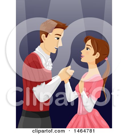 Clipart of a Man and Woman Acting As a Prince and Princess on Stage - Royalty Free Vector Illustration by BNP Design Studio