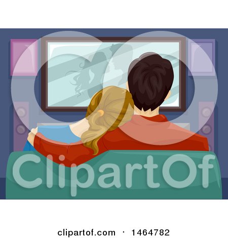 Clipart of a Rear View of a Couple Watching a Romance Movie at Home - Royalty Free Vector Illustration by BNP Design Studio