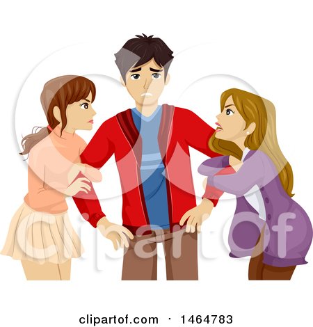 Clipart of a Couple of Teenage Girls Fighting over a Boy - Royalty Free Vector Illustration by BNP Design Studio