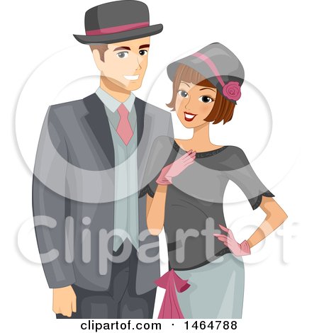 Clipart of a Couple Dressed in Roaring Twenties Outfits - Royalty Free Vector Illustration by BNP Design Studio