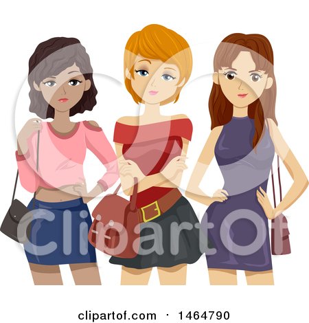 Clipart of a Group of Mean Teenage Girls - Royalty Free Vector Illustration by BNP Design Studio