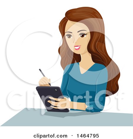 Clipart of a Teenage Girl Taking Notes on a Tablet Computer - Royalty Free Vector Illustration by BNP Design Studio