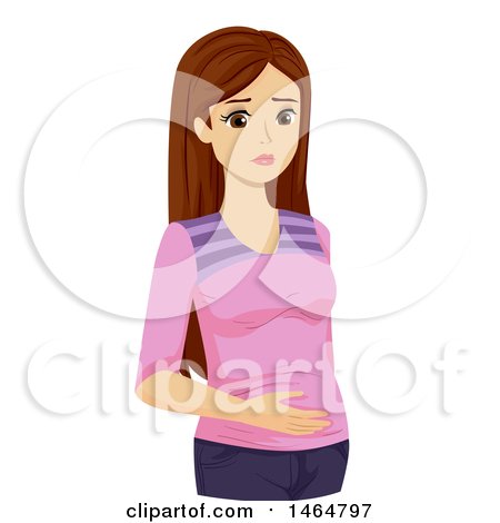 Clipart of a Teenage Girl with a Bloated Stomach - Royalty Free Vector Illustration by BNP Design Studio