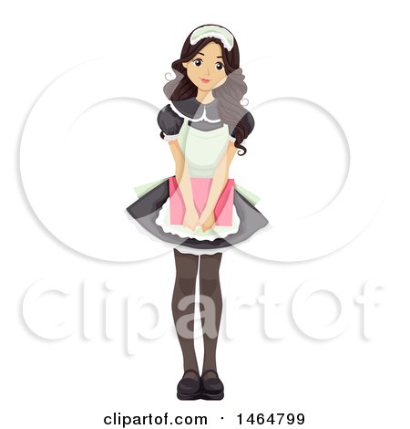 Clipart of a Teenage Girl in a French Maid Waitress Costume - Royalty Free Vector Illustration by BNP Design Studio