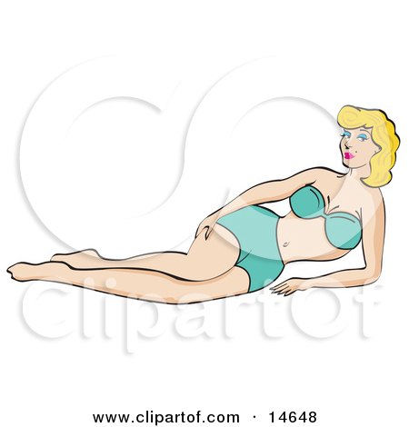 Sexy Blond Woman Wearing A Blue Bikini And Reclining On A Beach In The Summer Clipart Illustration by Andy Nortnik