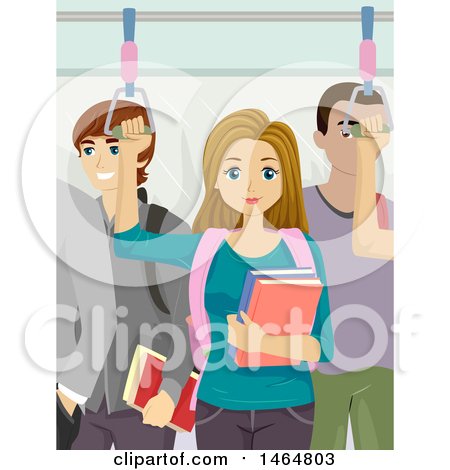 Clipart of a Teenage Girl and Boys Riding a Train - Royalty Free Vector Illustration by BNP Design Studio