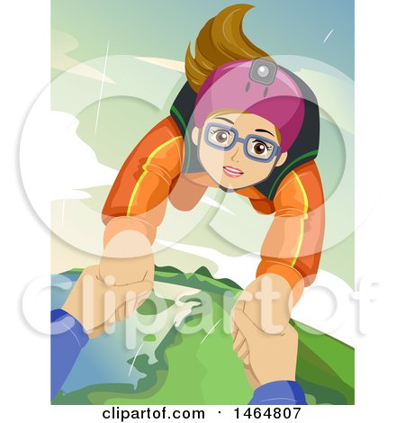 Clipart of a Teenage Girl Free Falling with a Skydiving Instructor - Royalty Free Vector Illustration by BNP Design Studio