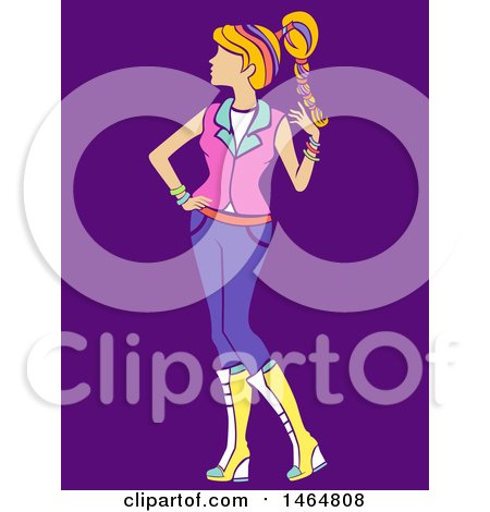 Clipart of a Teenage Girl in K Pop Clothing, over Purple - Royalty Free Vector Illustration by BNP Design Studio
